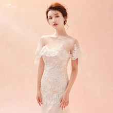 LZP278 реальные фотографии цветы кружева слоновая кость свадебное болеро Женщина Лодка декольте прекрасный спереди Короткие Длинные Назад свадебное шаль