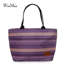 Winmax 4 цвета сумка для покупок в полоску Женская многоразовая фруктовая продуктовая сумка непромокаемая, легко мыть переработанная косметичка фиолетовый