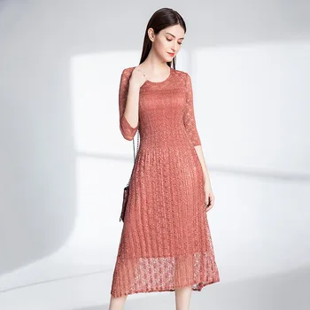 

2019 New Women's Summer Half-sleeved Lace Dress Women's Long Fashion Temperament Waist Was Thin lace black dress elegant sexy