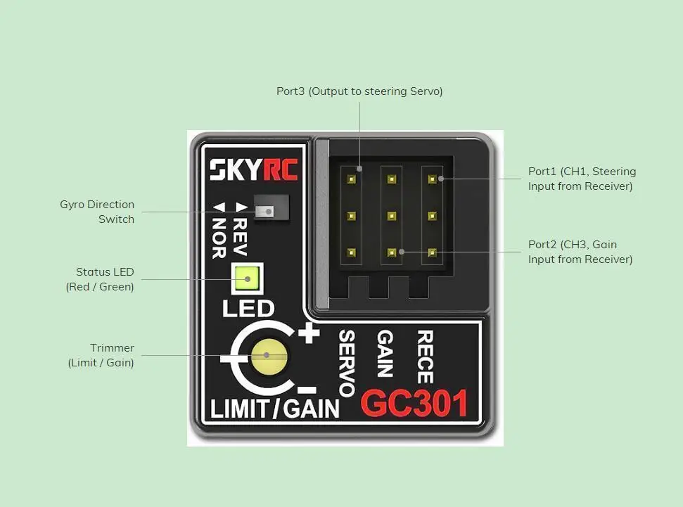 SKYRC GC301 гироскоп сенсор voor RC автомобили CH3 Дистанционное усиление руля выход corrigerende руля aanmising гироскоп voor RC авто