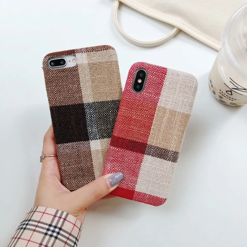 Fashion Grid Fabric Cloth Phone Case For iPhone 7 X 6 6s 8 Plus For