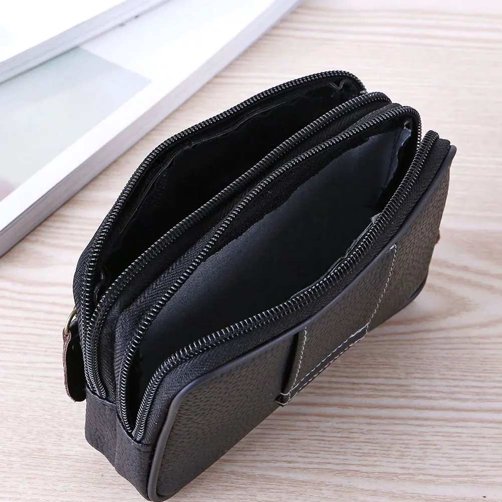 

Man Multi-function Mini Waist Bag PU Leather Double Layer Zipper Phone Card Bag MSJ99