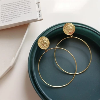

Chic Coin Empress Head Gold Round Hoop Earrings For Women Genuine 925 Sterling Silver Big Circle Earrings For Women Earring Ear