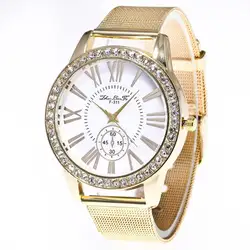 GENBOLI Высококачественный новый выгодно мода яркий алмаз женские часы зеркало часы F-311 золотой пояс сетки