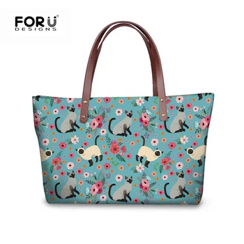 

FORUDESIGNS Korean Style Handbag Cute Cats Printing Shoulder Bags For Ladies Casual Summer Travel Beach Tote Women Messenger Bag