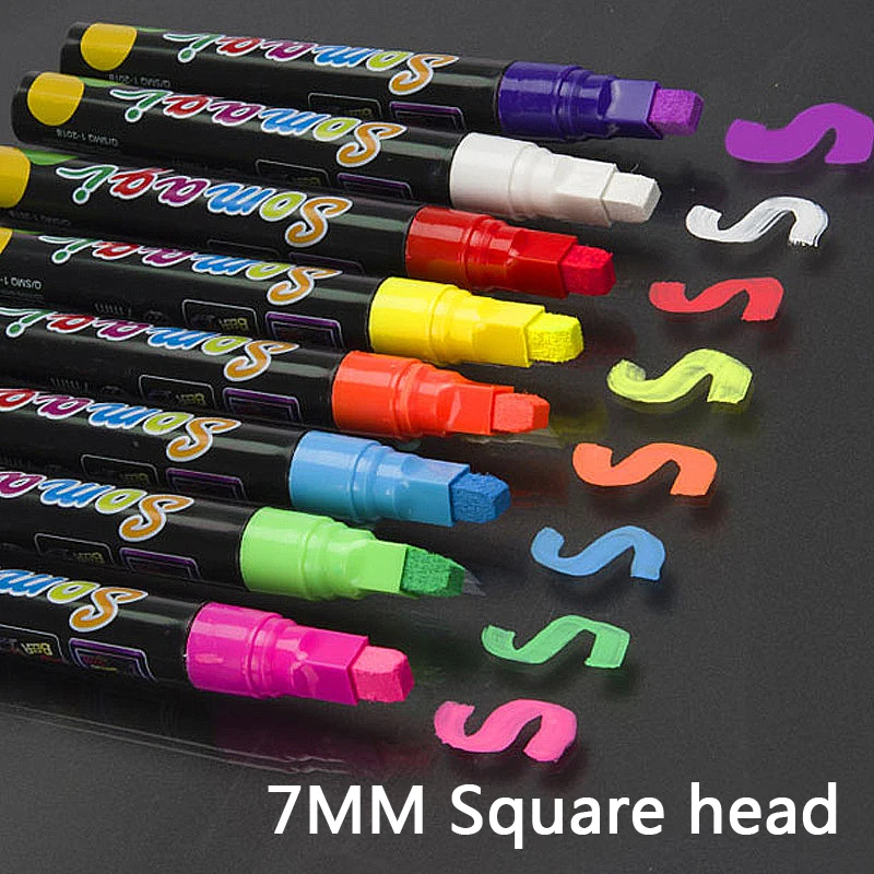 8 цветов Жидкий Мел маркер набор 4 мм 7 мм Пастель стираемый маркер жидкие Меловые карандаши Surligneur Fosforlu Kalem - Цвет: 8 color 7mm Square