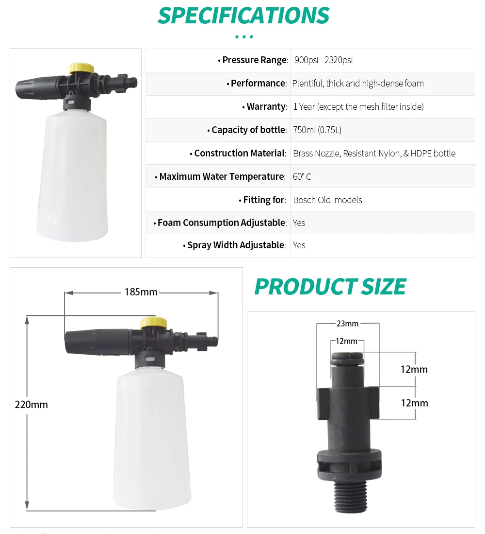 Пеногенератор Автомобильная мойка высокого давления 750 мл пенная насадка пеногонная пушка для bosch старые модели автомобиля детали омывателя город волк