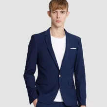 New2018 синие мужские костюмы, куртки, Простые Модные мужские свадебные смокинги, куртка на одной пуговице, на заказ, официальные деловые костюмы, куртка