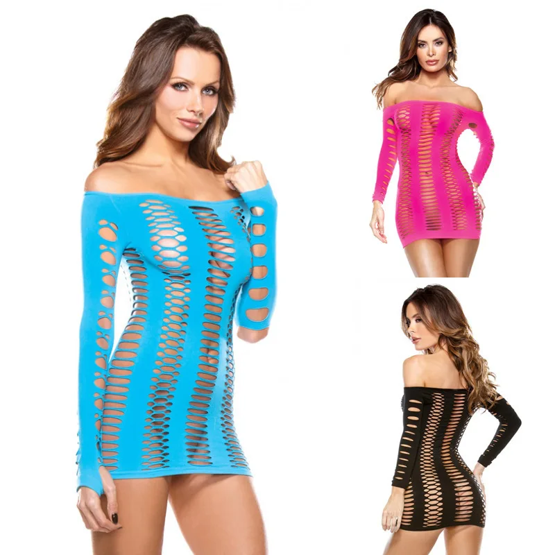 Women Long Sleeve Hollow-out Mesh One-Piece Sexy Lingerie 9.65506