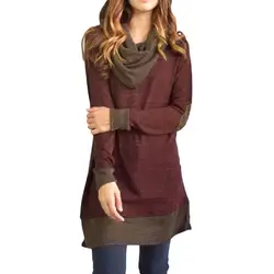Для женщин Зимний пуловер с длинным рукавом клобук шеи Лоскутная Верхняя одежда Повседневное Длинный свитшот