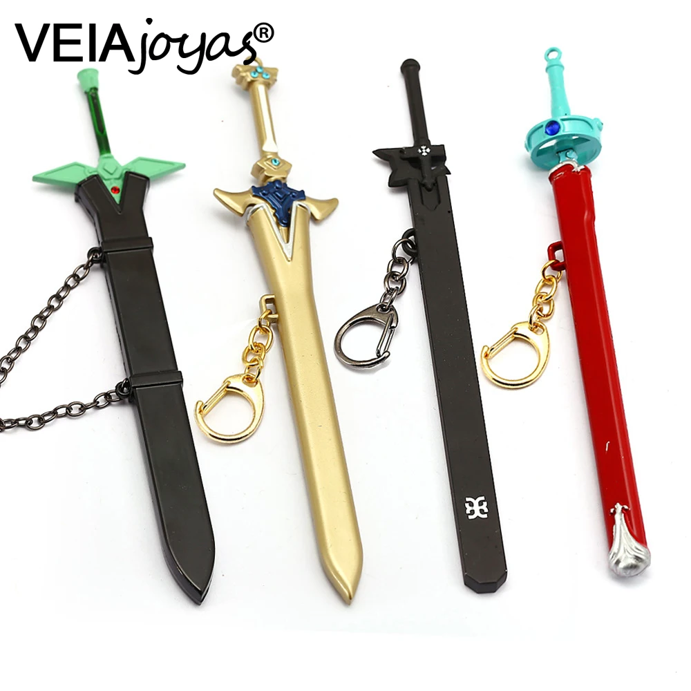 

VEIA 17cm Sword Art Online Sword with Scabbard Keychain Asuna Kirito Weapon Metal Key Rings Holder Men Chaveiro Anime Key Chains
