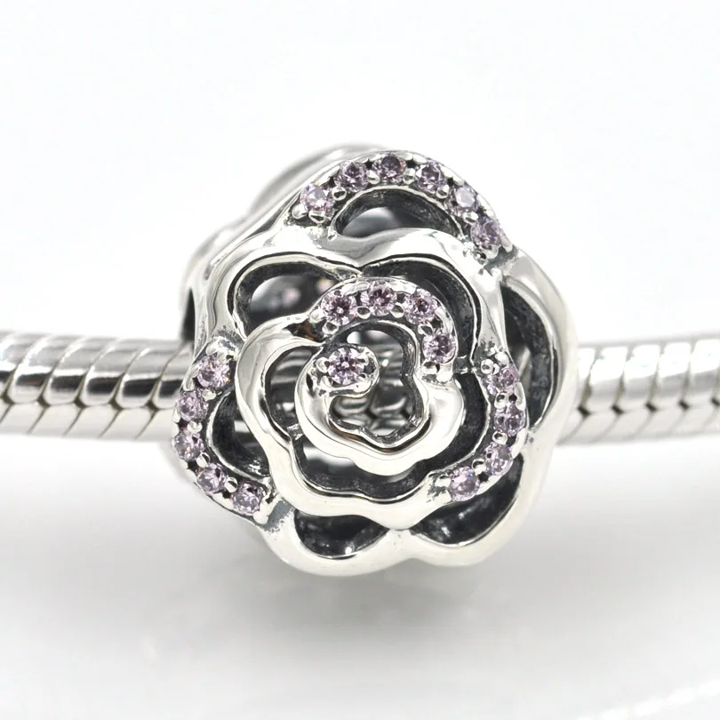 New Arrival Authentic 925 Sterling Silver Beads Openwork Rose Flower