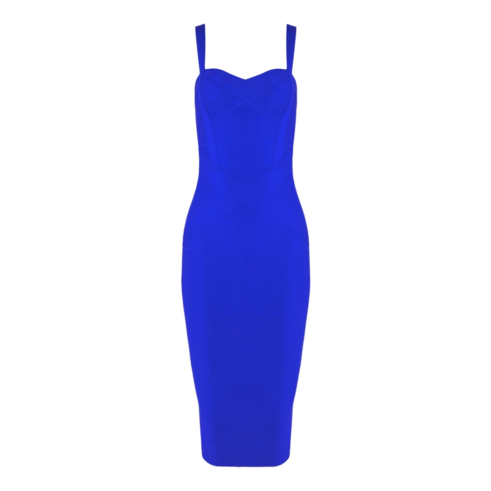 Nayssi бандажное платье до середины икры новое поступление спагетти ремень милое V образным вырезом сексуальное женское длинное платье знаменитостей облегающее вечерние платья - Цвет: Синий