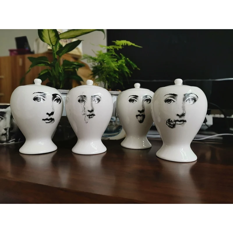 

Fornasetti Vase Decorative Home Decor Flower Pot European Ceramic Decor Sealing Storage Tank Anniversary Ornament