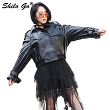 Шило GO кожаное пальто Женская Весенняя мода Овчина натуральная кожаный жакет лацкан воротник двубортный рукав летучая мышь куртка