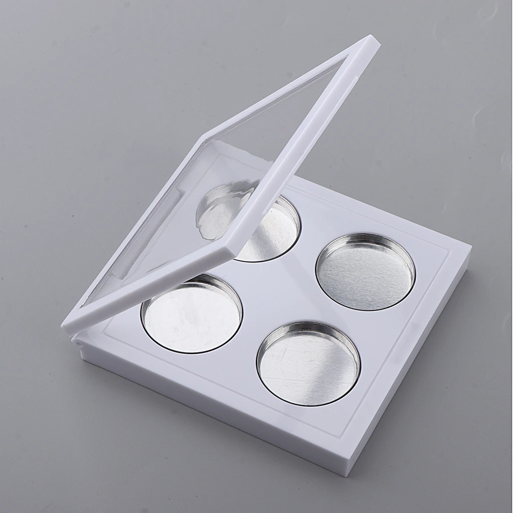 Clear Lid Empty 4 Slots Eyeshadow Lipstick Powder Box Case Cosmetic Packing Palette, Square 7.9x7.6x1.8cm