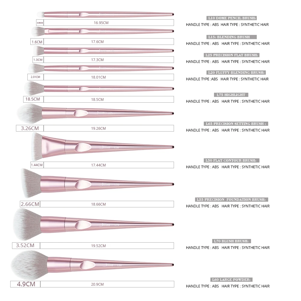 Jessup набор кистей для макияжа Набор 10 шт. розовый металлик Кисть для макияжа Мягкая Румяна Пудра Базовая кисть для теней ABS Ручка