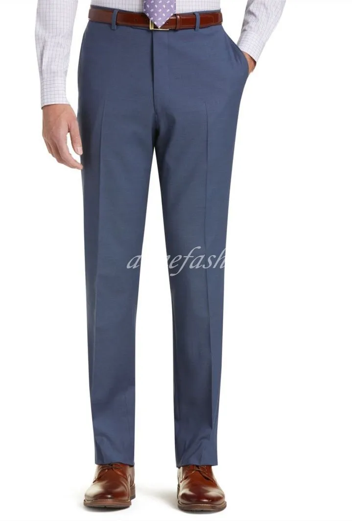 Стиль, изготовленный на заказ, Высококачественная камвольная чистая шерсть, синий костюм для мужчин, приталенный деловой костюм под заказ, свадебные смокинги, 2 шт