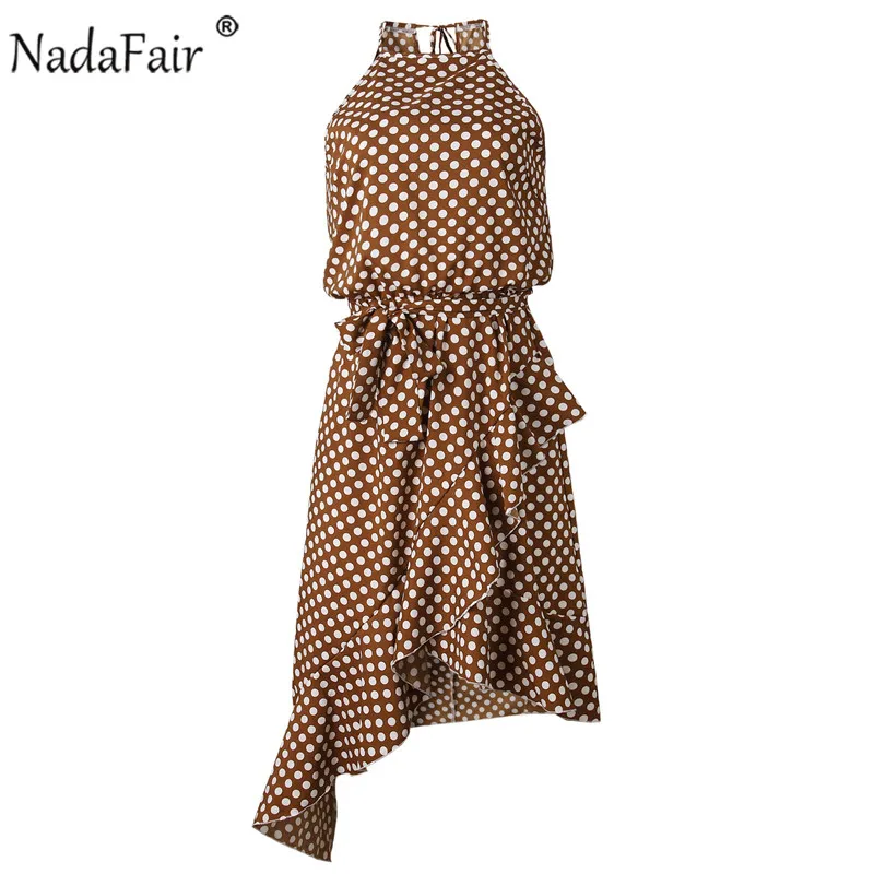 Nadafair plus size sleeveless ruffles polka dot summer dress women boho asymmetrical sash elastic waist sexy midi dress elegant Nadafair plus size sleeveless ruffles polka dot summer dress women boho asymmetrical sash elastic waist sexy midi dress elegant