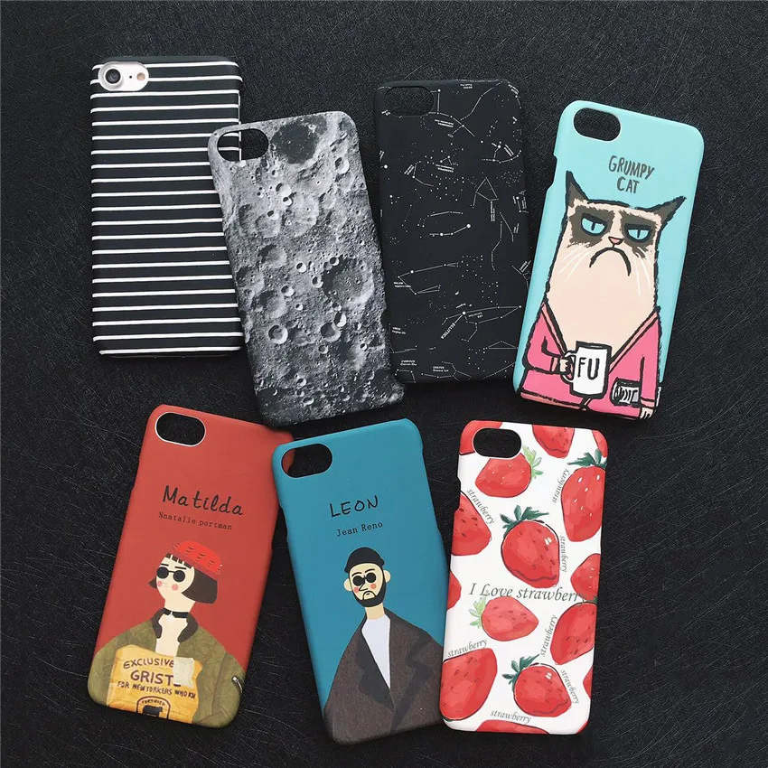 

Fashion Cartoon Stars Sky Moon Fruit Stripe Print Coque Slim Hard Phone Cases For iPhone X 8 7 7Plus 5 5S 6 6S 6Plus Cute Cover