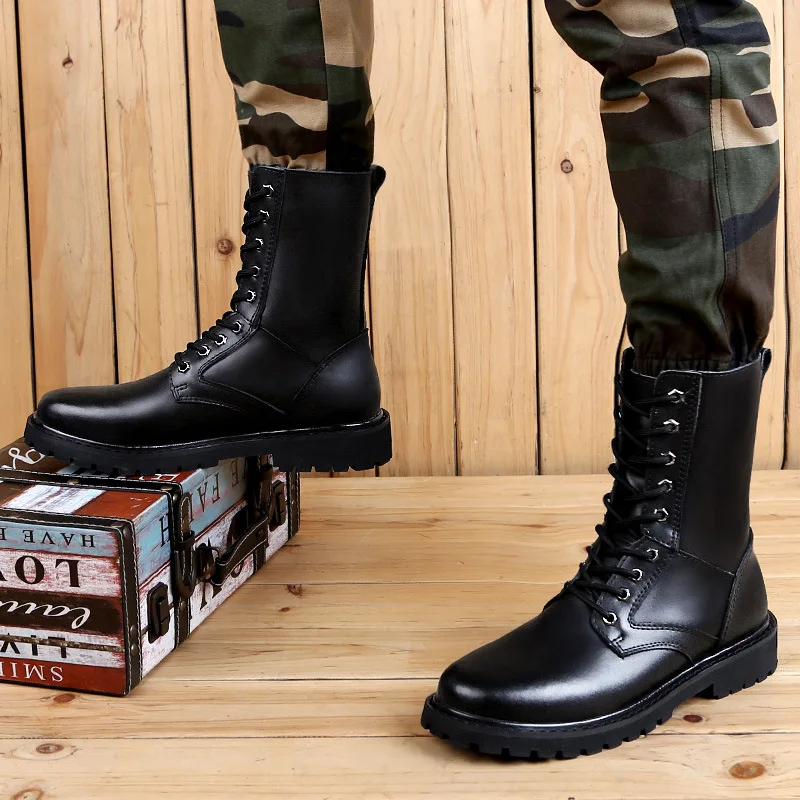 Мужские ботинки в байкерском стиле из натуральной кожи; военные зимние ботинки с мехом; Повседневная прогулочная обувь для верховой езды; botas hombre; большие размеры 50; H224
