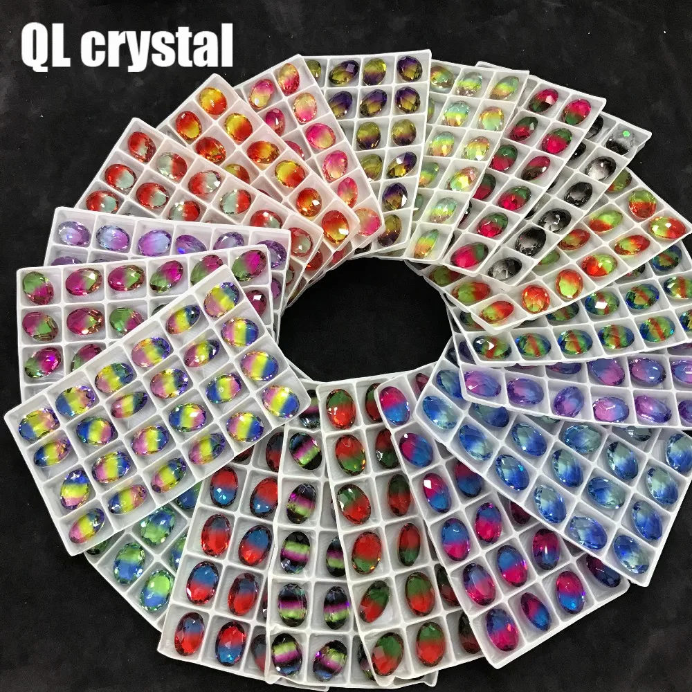 

QL Crystal Tourmaline Glass Crystal 13x18mm Oval Pointback Fancy Stone for DIY garment bags shoes Jewelry accessory