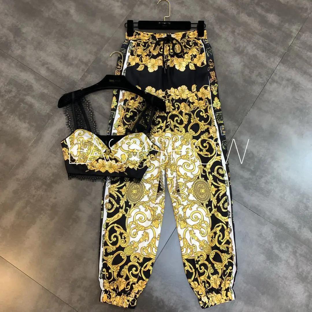 

Grapefruit Mm 2019 Ji Lei Si Baroque Decorative Pattern Vest Match High Waist Pants Trend Suit