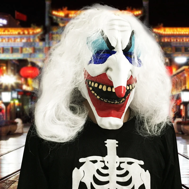  White Hair Long Nose Deluxe Clowns Mask Halloween...