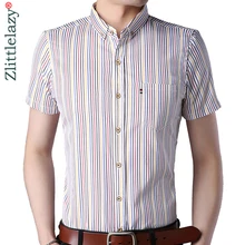 Брендовая Повседневная летняя полосатая рубашка с коротким рукавом, приталенная Мужская рубашка, уличная одежда, рубашки для мужчин, модная Джерси 3532