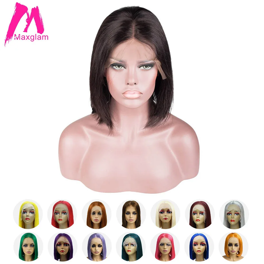 Maxglam короткие Синтетические волосы на кружеве человеческие парик блондинка 613
