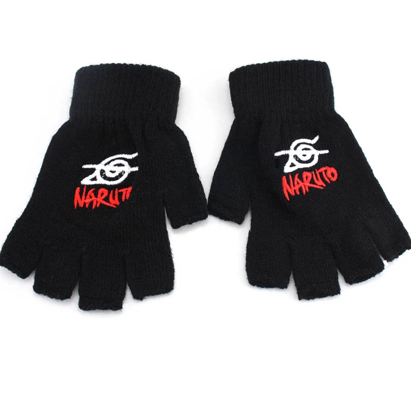 Мода г. героями аниме «Наруто» с логотипом konoha перчатки студенты перчатки без пальцев из кашемира Плюшевые Вязаные перчатки, зимние теплые варежки для косплея Kagerou подарки