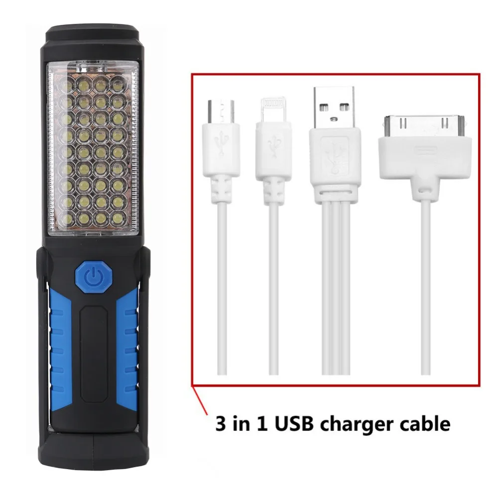 36+5LED COB LED Work light USB Rechargeable Flashlight Torch Lantern Camping Work Lamp Built-in Battery Magnet Hook