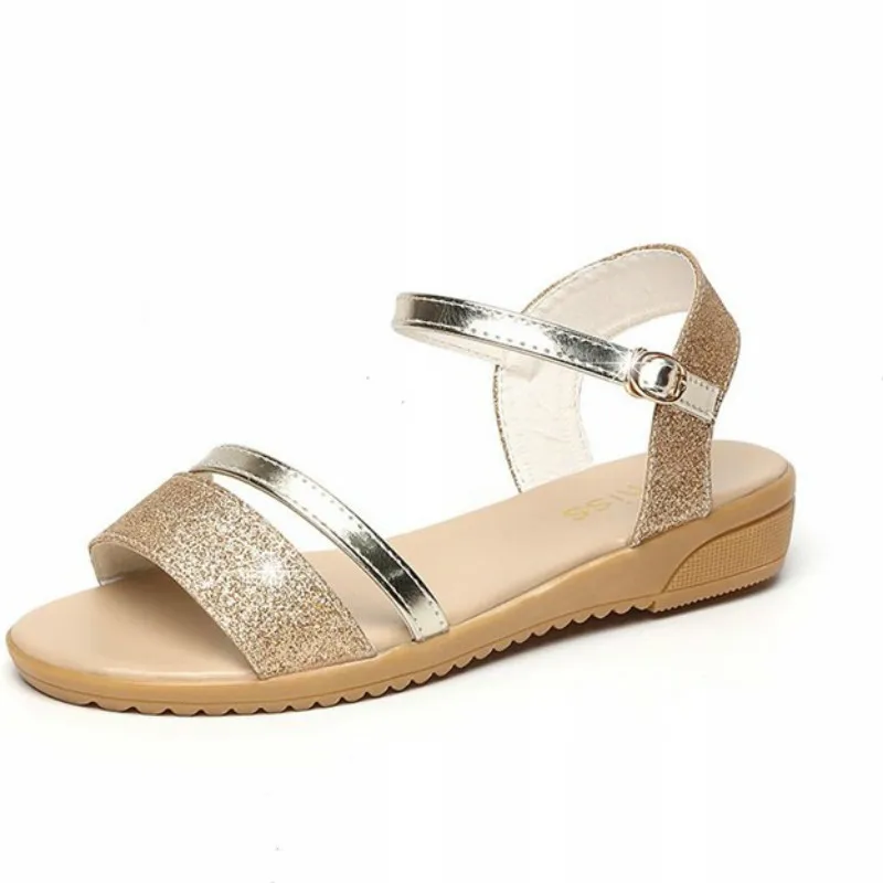 

AECBUY Summer New Korean Version Of Pingdi Po Korean Version Of Fashion Sequins Open-toed Student Beach Sandals LXPa22