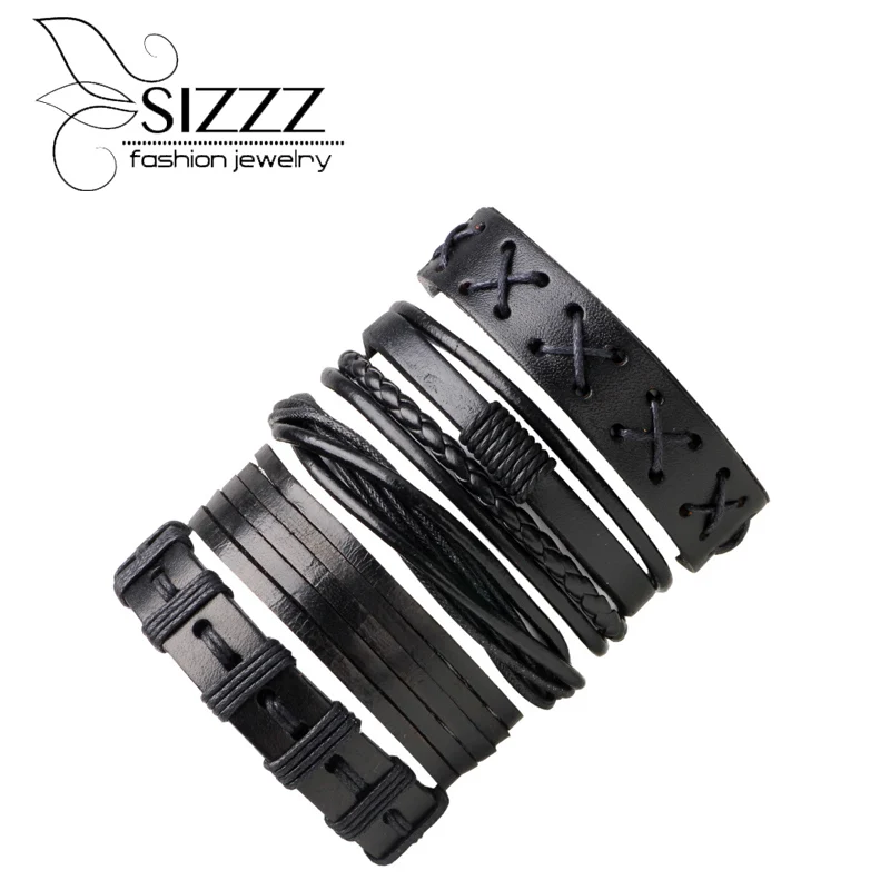 Мужские кожаные браслеты SIZZZ черные 2017 19 5 см оптовая продажа|set of bracelets|bracelet setset men |