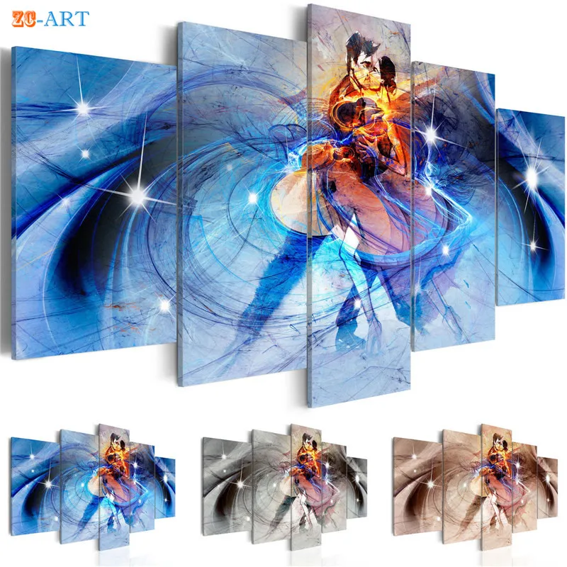 

Romantic Couple Dance Prints Poster Canvas Art 5 Pieces Dream Wall Art Abstract Painting Room Home Decor Gift for Her