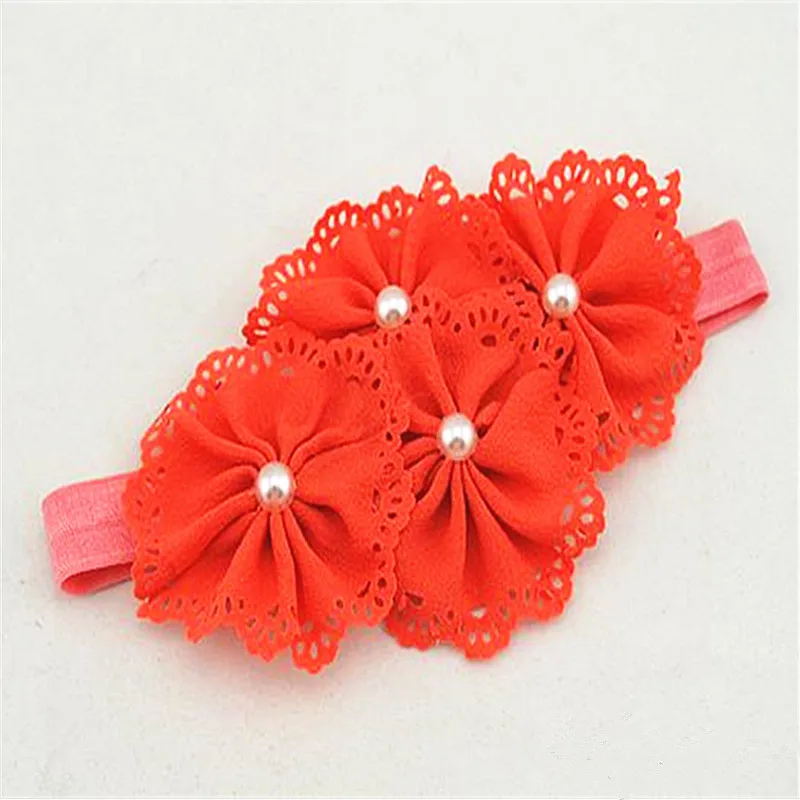 

1pcs 2018New Ribbon Pearl Diamond Hairband Newborn Hair bands Sewing 4 Flowers Headband Kids Hair Accessories for Girls