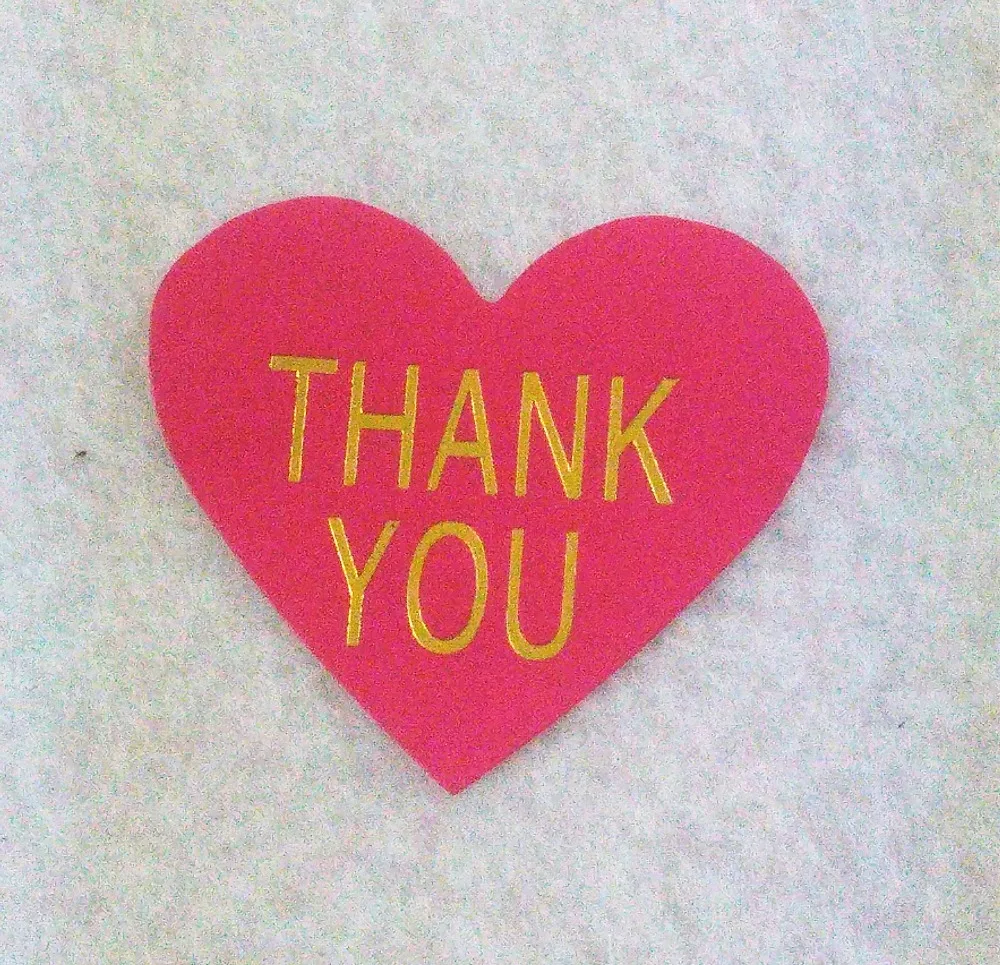 

Hot Pink Color Thermoprinting Gold "THANK YOU" heart-shaped design Stickers Golden text Sticker Labels Gift stickers Labels