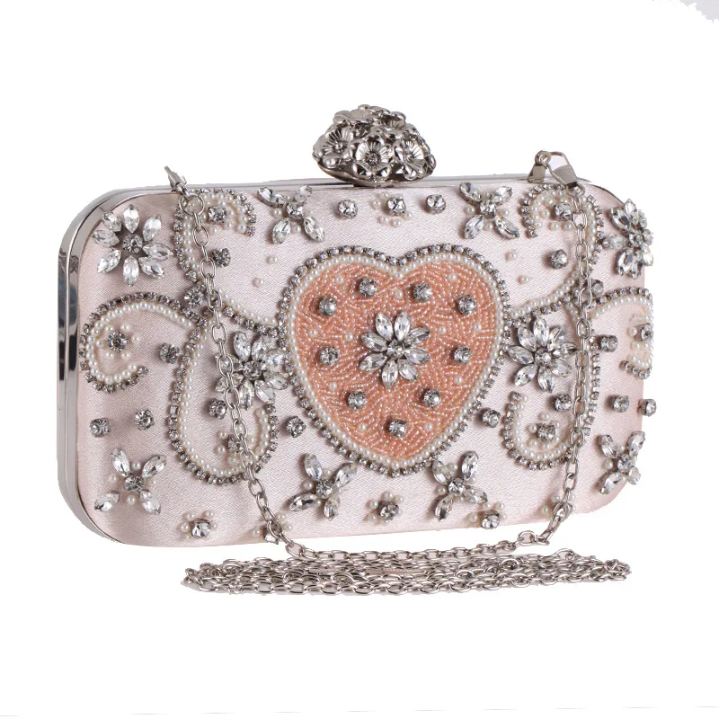

Women's bag 2019 new pink handmade beaded evening bag dress evening party clutch handbag with diamond wedding clutch bride bag
