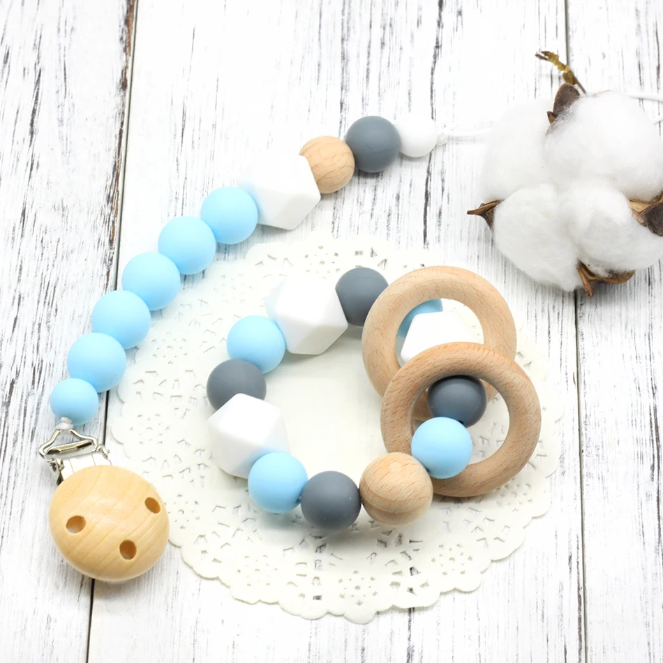 Baby bracelet Wooden Pacifier Clip Montessori Toy Silicone Beads Teether Infant hex silicone BPA Free bracelet