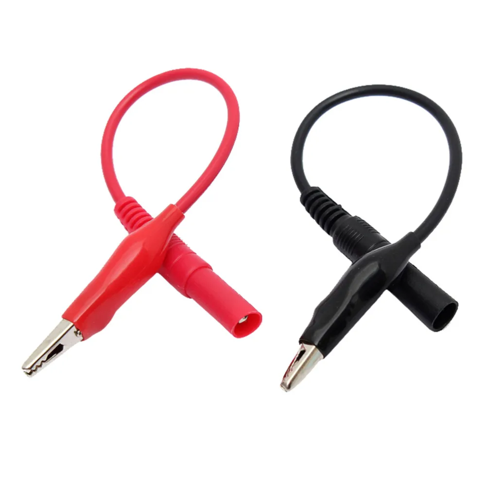 

2pcs Red+Black Banana Plug To Shrouded Copper Electrical Clamp Alligator Clip Test Cable Leads For Multimeter Testing Probe