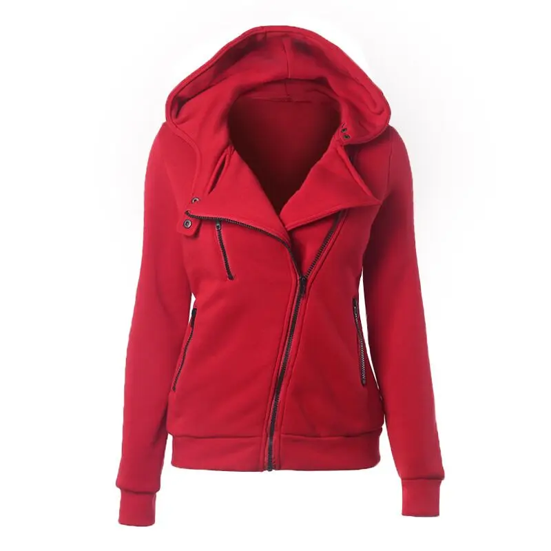 Однотонная женская толстовка с капюшоном на молнии спереди пальто женская повседневная куртка весна осень зима V2R - Цвет: Красный