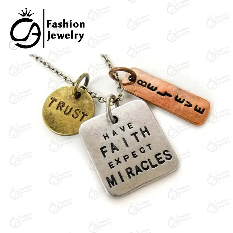 Трехцветная антикварная серебряная подвеска Trust Believe Have faith Find miraces вдохновляющее
