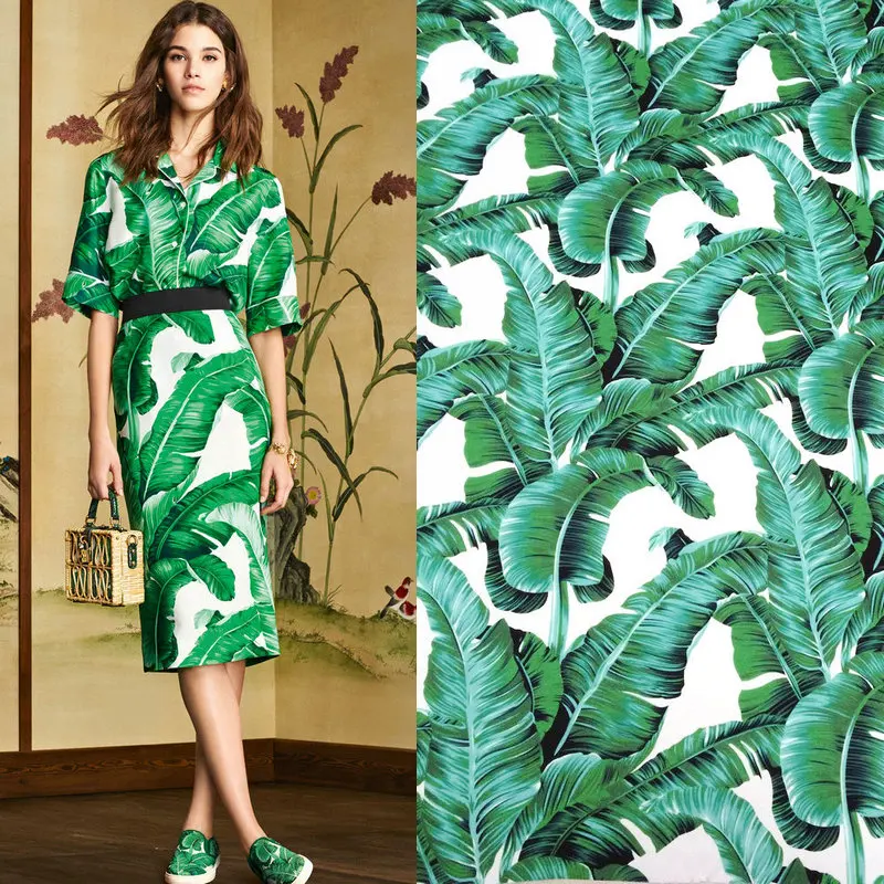Полиэстер/хлопок платье ткань, банановый лист печати сад тонкая льняная ткань, мода шоу женское платье полиэстер льняная ткань