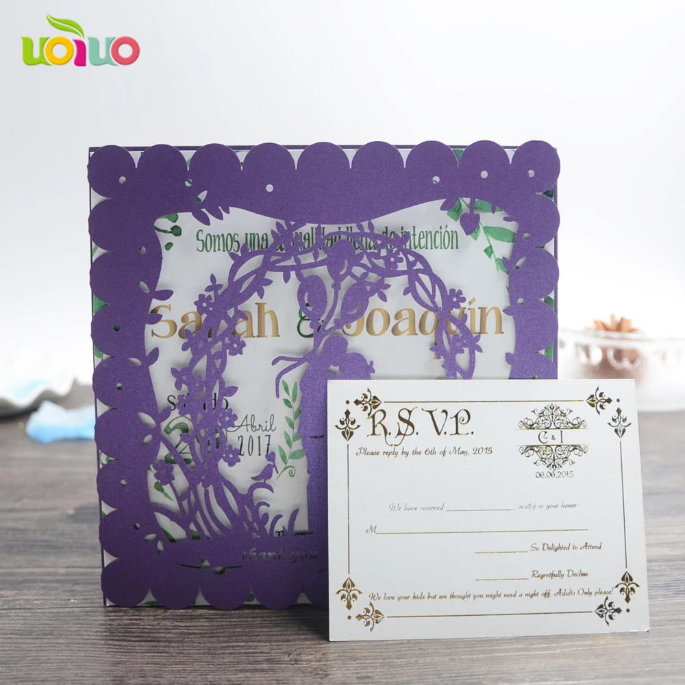 

purple Laser Cut Bride and Groom Marriage Wedding Invitations Cards Greeting Cards 3D Cards Postcard Event Party Supplies