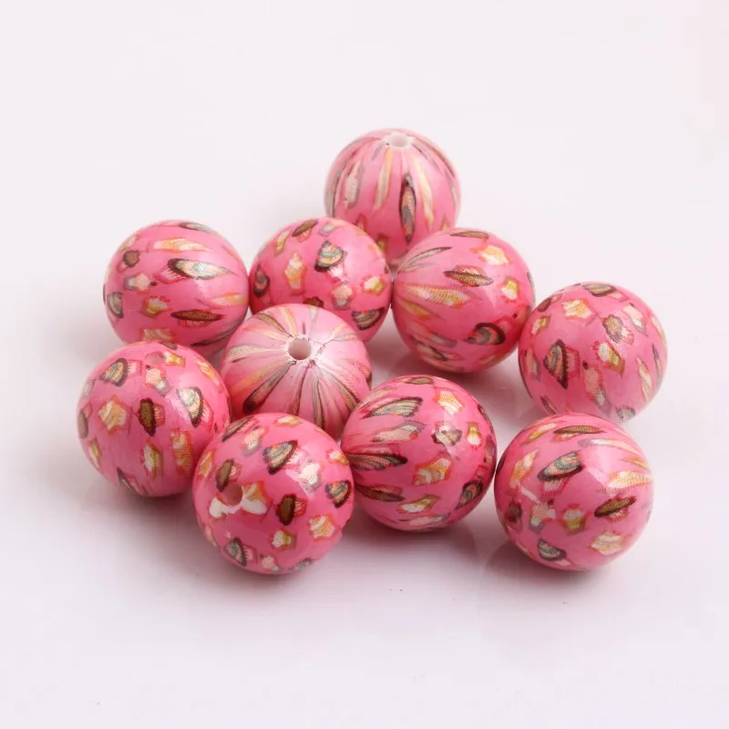 

OYKZA New Fashion 20mm 100pcs Acrylic Imitation Pearl Print Custom Ice Cream Beads for Kids Girls Chunky Necklace Jewelry