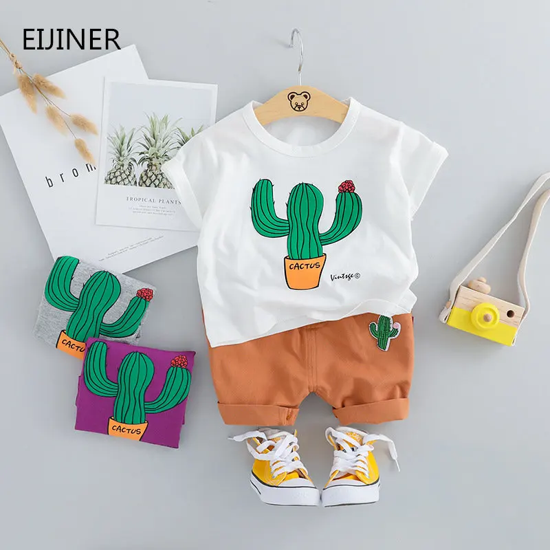 Одежда для маленьких мальчиков С КАКТУСОМ Новинка г., Детская летняя одежда для мальчиков комплект одежды для мальчиков с героями мультфильмов t-shit+, Хлопковые Штаны