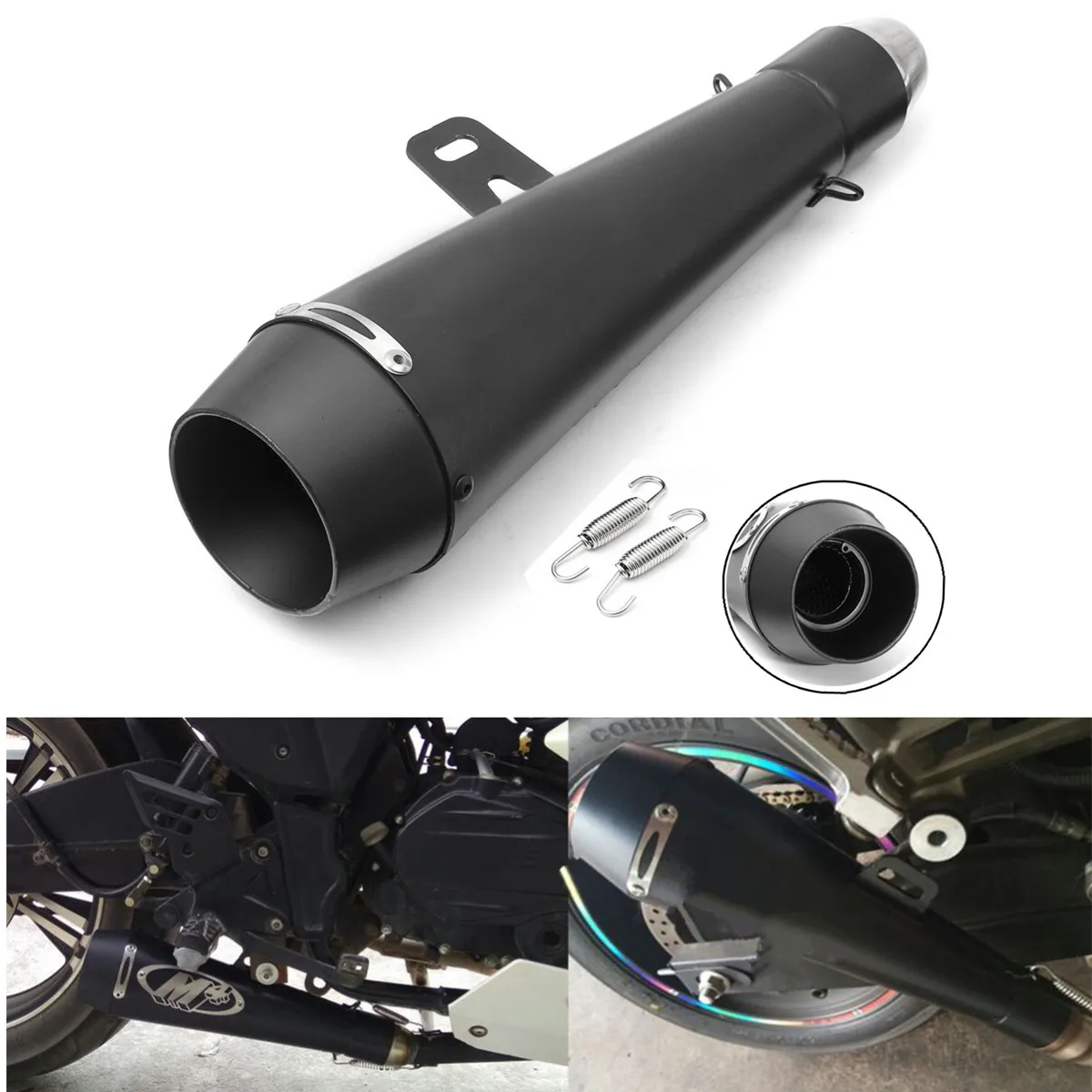 Universal Motorcycle 38mm 51mm GP Exhaust Muffler Pipe Slip On Dirt Bike Scooter Steel Black