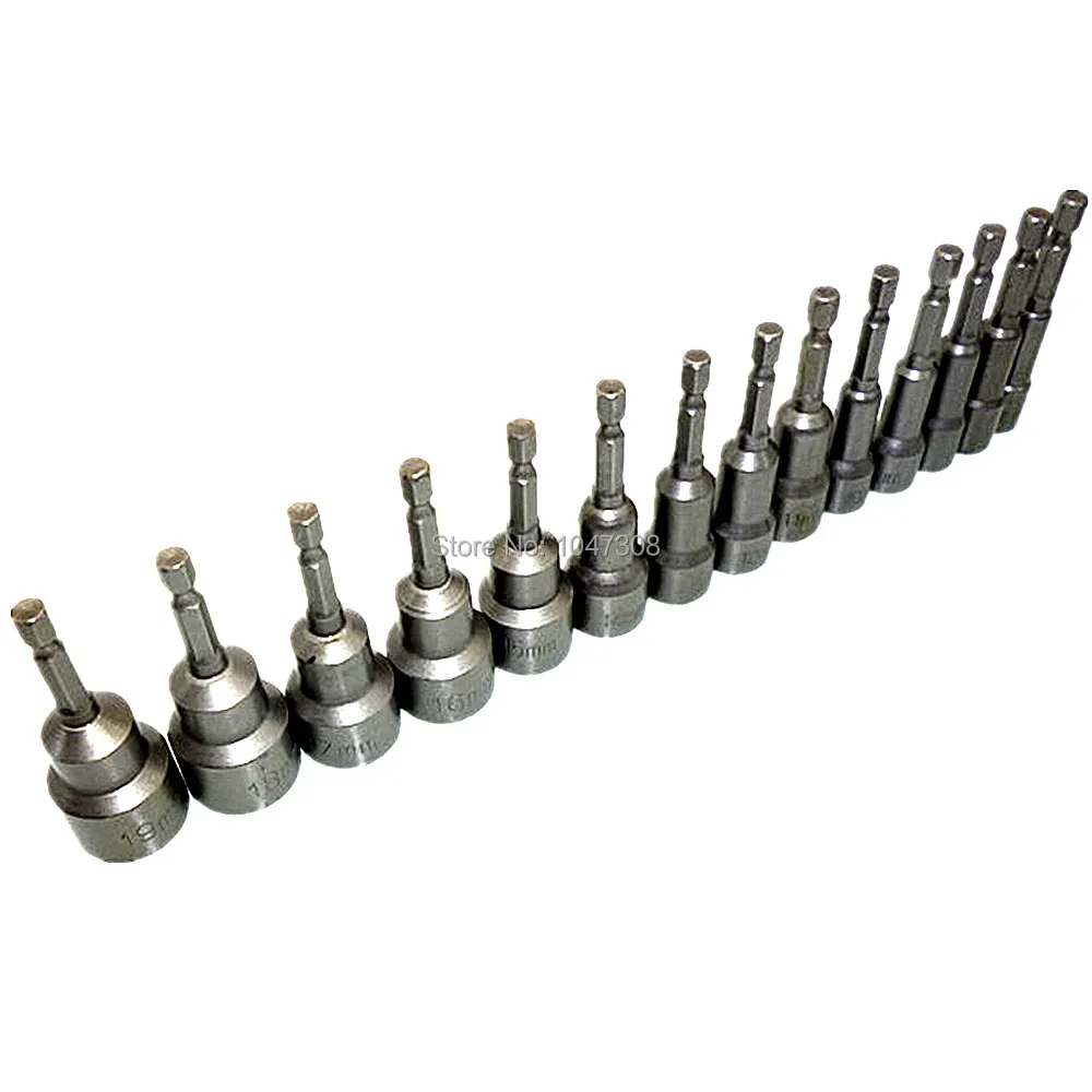 

14pcs Nut Driver Socket Bit Adapter Magnetic Nut Driver Socket 6mm 7mm 8mm 9mm 10mm 11mm 12mm 13mm 14mm 15mm 16mm 17mm 18mm 19mm