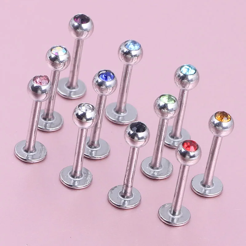 Wholesale 50pcs Stainless Steel Rhinestone Lip Labret Ring Stud Bar