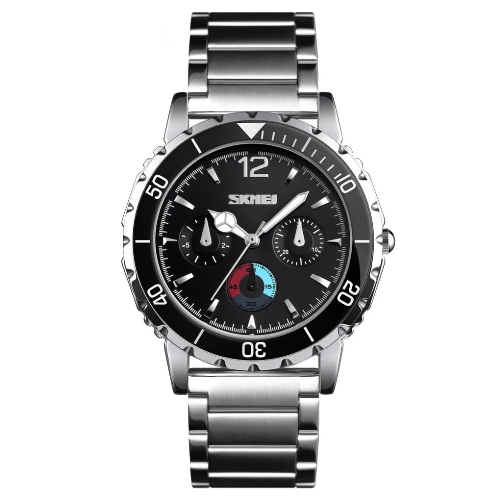 SKMEi уличные спортивные часы мужские деловые модные мужские часы Лидирующий бренд водонепроницаемые кварцевые часы из нержавеющей стали+ сплава - Цвет: Black Silver
